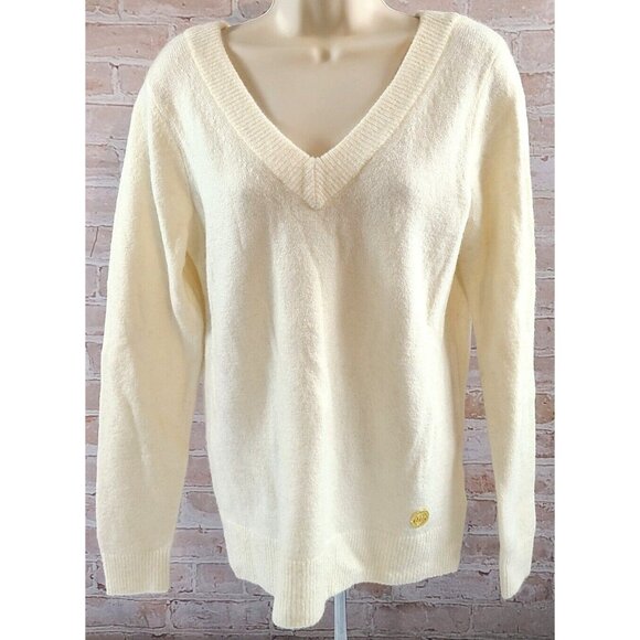 Michael Kors Camel & Wool Blend Ivory V-Neck Pullover Sweater Women's XS NWT - Picture 1 of 10